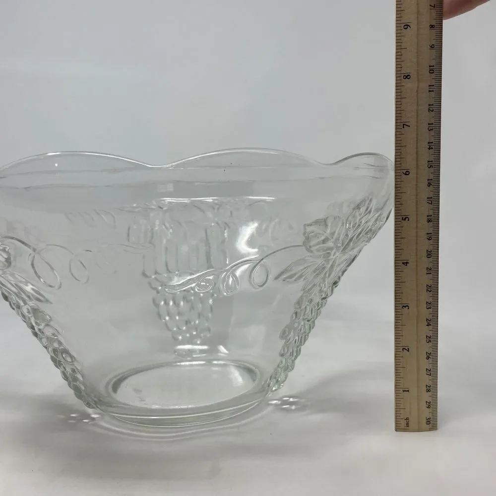Anchor Hocking Vintage Large Clear Glass Punch Bowl Only‎ Grape & Vine Design